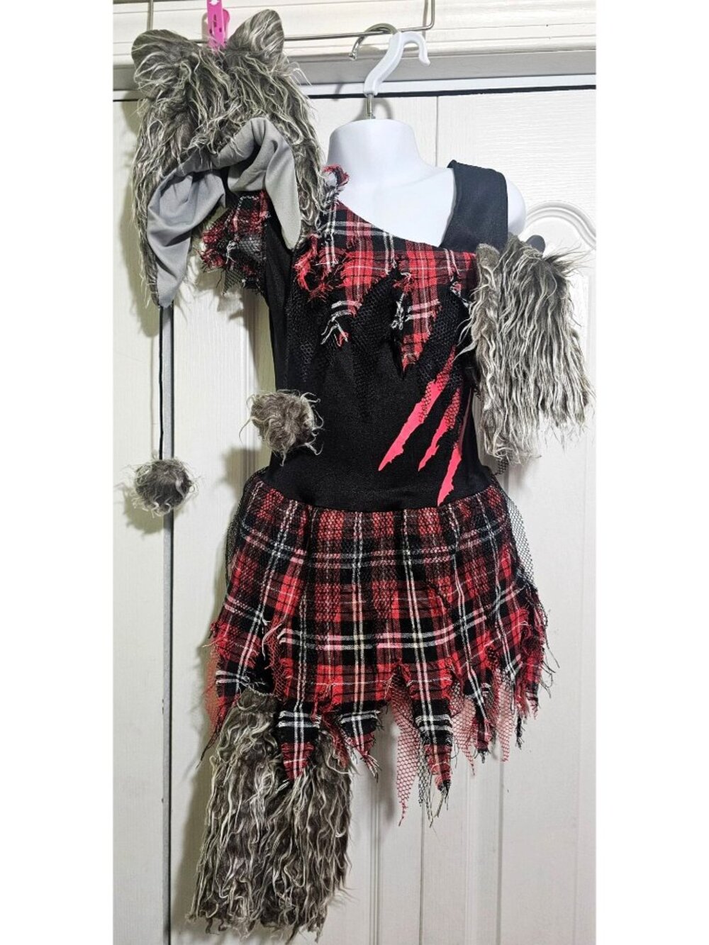 Werewolf Costume Girl 4-6 Cute Dress Beanie Hat Boot Covers Gloves Kid Halloween
